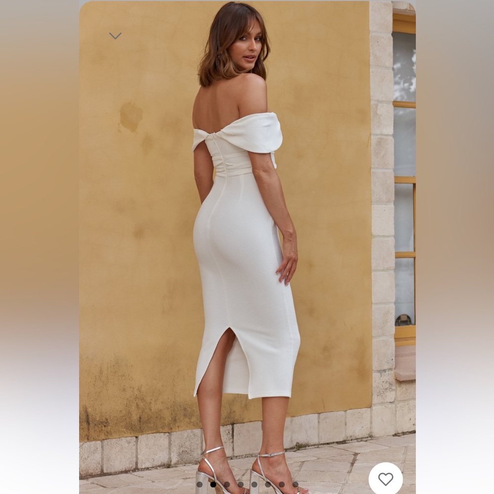 White Off the Shoulder Midi Dress - Picture 2 of 4